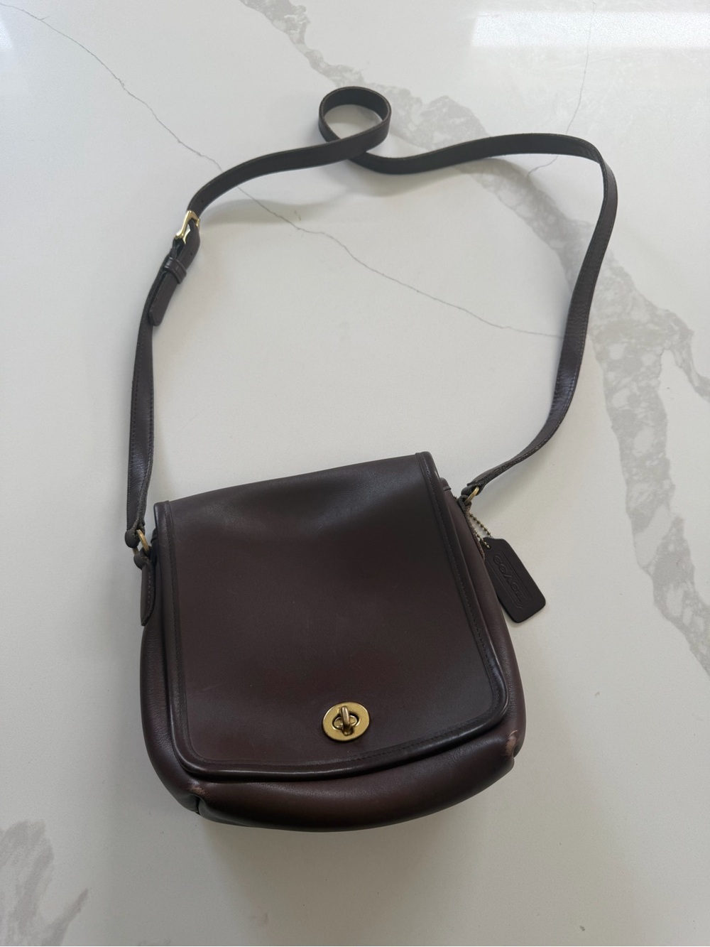 VINTAGE COACH 9076 BROWN LEATHER COMPANION FLAP SHOULDER BAG